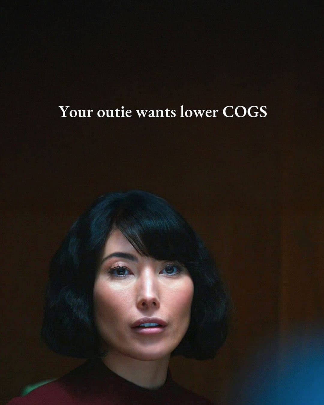 A still from Severance with the text: Your outie wants lower COGS