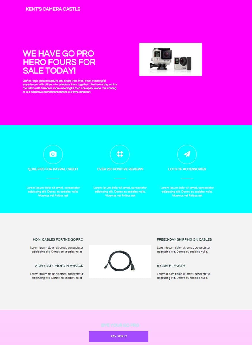 The store's existing GoPro Hero 4 landing page