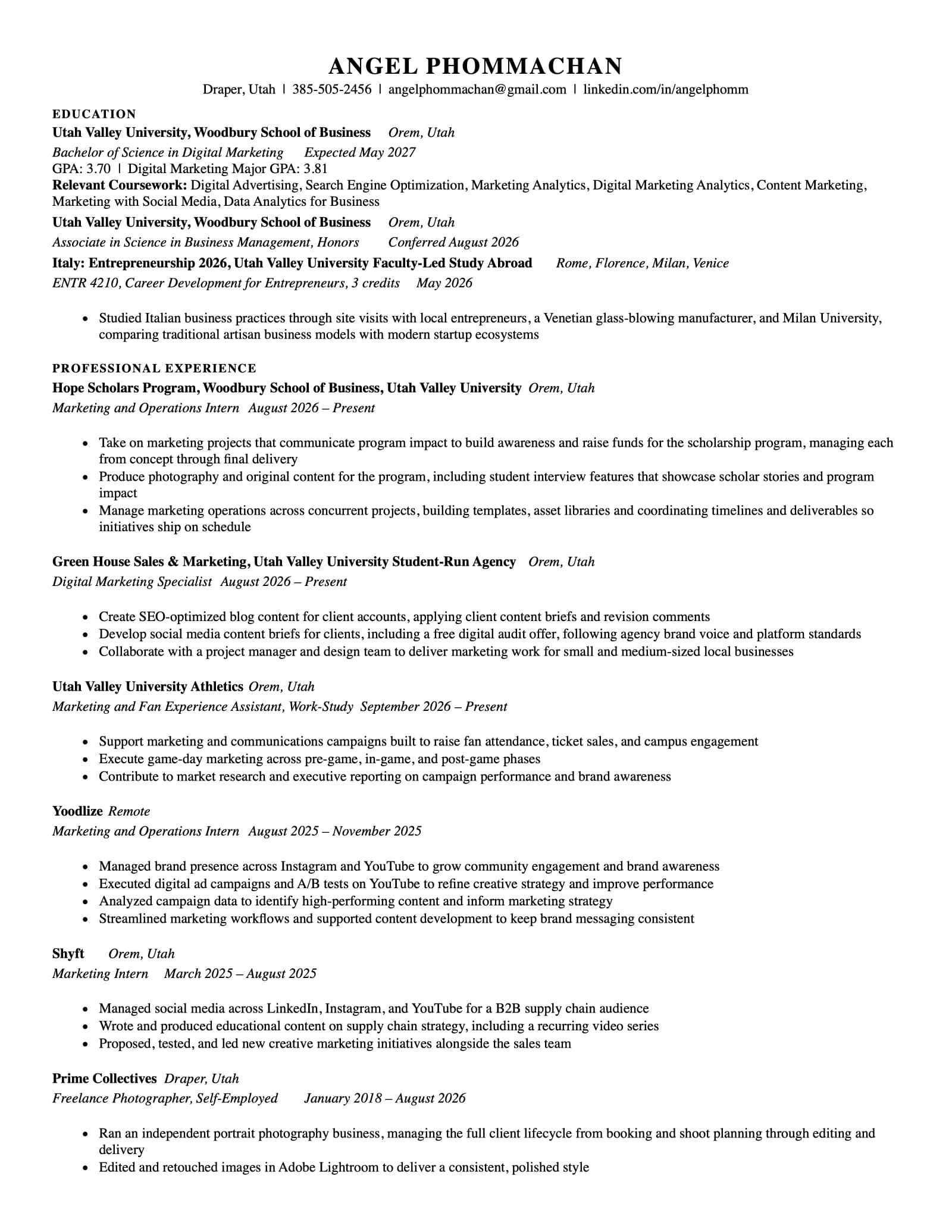 Page 1 of Angel Phommachan's résumé