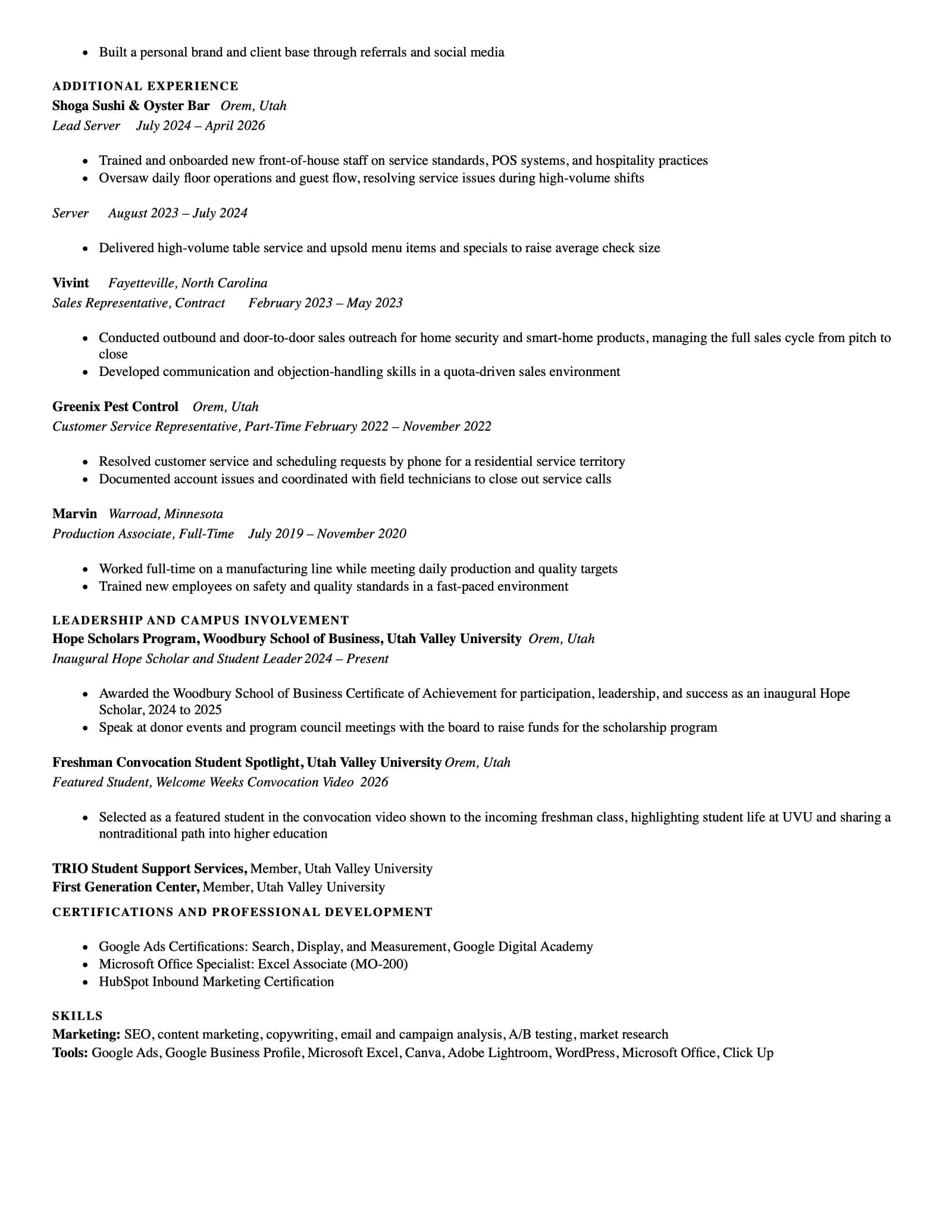 Page 2 of Angel Phommachan's résumé